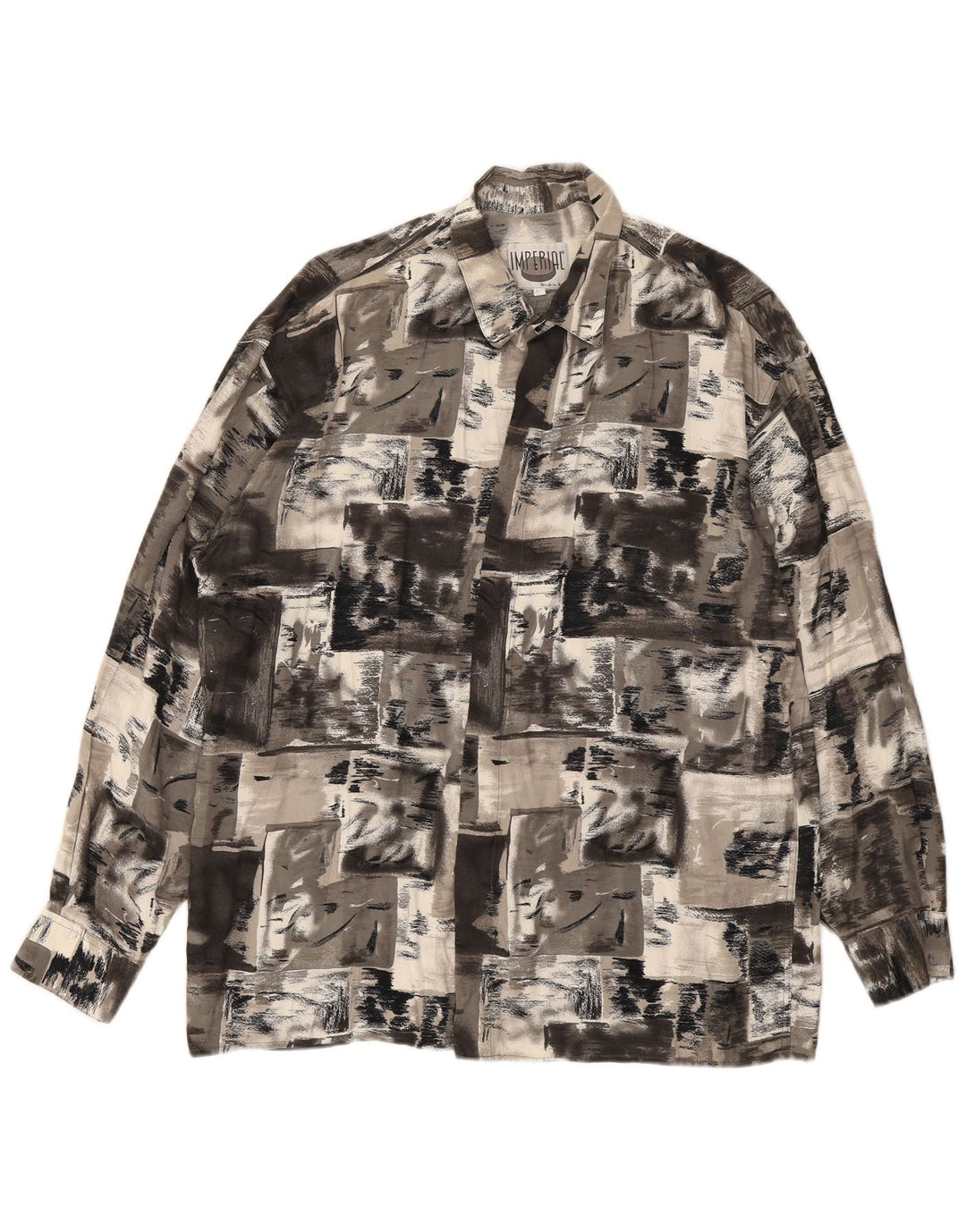 IMPERIAL Mens Shirt Large Grey Patchwork Viscose