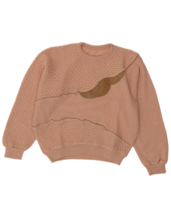 Vintage damski sweter z wycięciem pod szyją, UK 14, średni różowy akryl