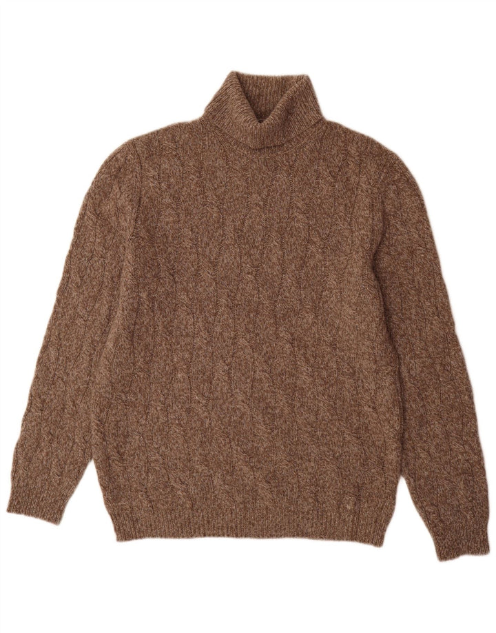 Męski sweter Massimo Dutti z wywijanym dekoltem, duży, brązowy, nakrapiany