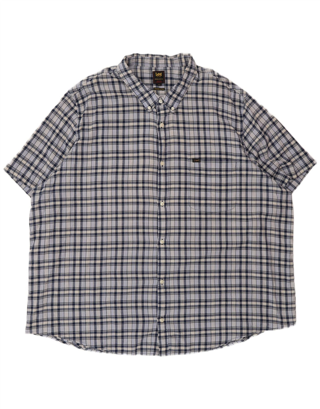 Męska koszula z krótkim rękawem Lee o regularnym kroju, 5XL, niebieska, bawełniana w kratkę