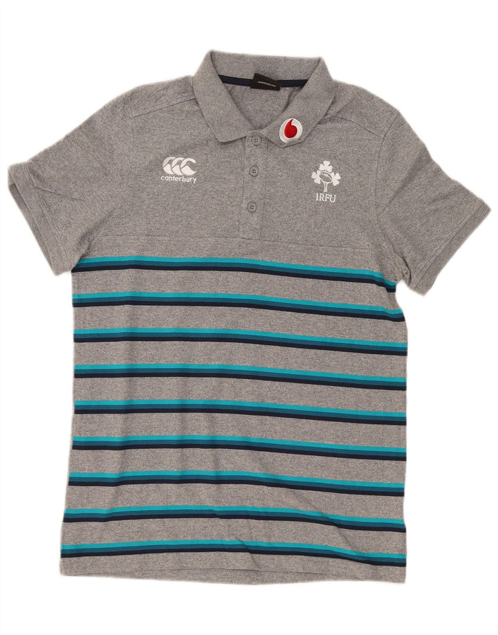 Męska koszulka polo Canterbury z grafiką, mała, szara, bawełniana w paski
