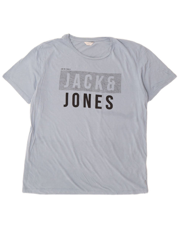 Męski T-shirt z grafiką Jack & Jones, 2XL, niebieska bawełna
