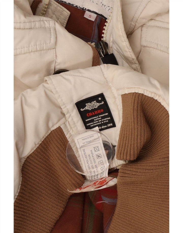 Męska wyściełana kurtka z kapturem i grafiką Charro UK 36, mała, biała, poliester