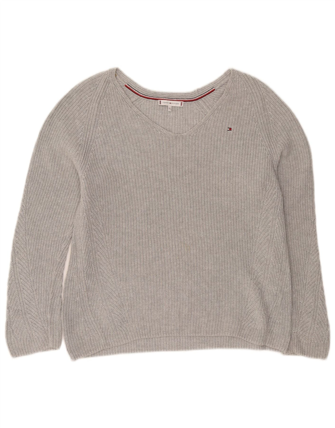 Damski sweter Tommy Hilfiger z dekoltem w kształcie litery V, UK 14, średni szary