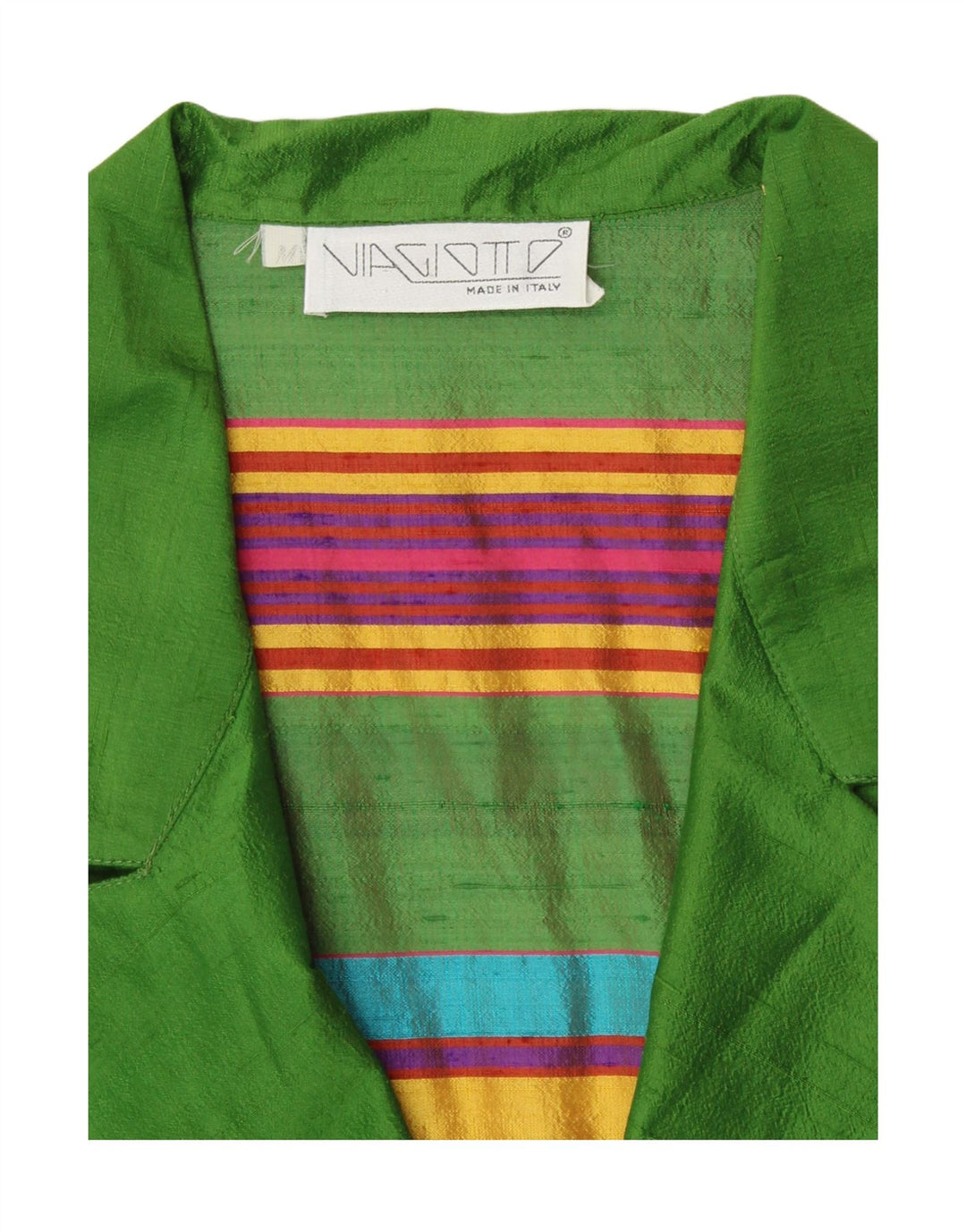 Damski kardigan z krótkim rękawem VINTAGE UK 12, średni, zielony, w paski, retro