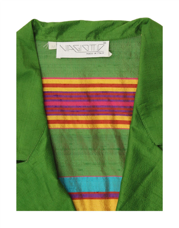 Damski kardigan z krótkim rękawem VINTAGE UK 12, średni, zielony, w paski, retro