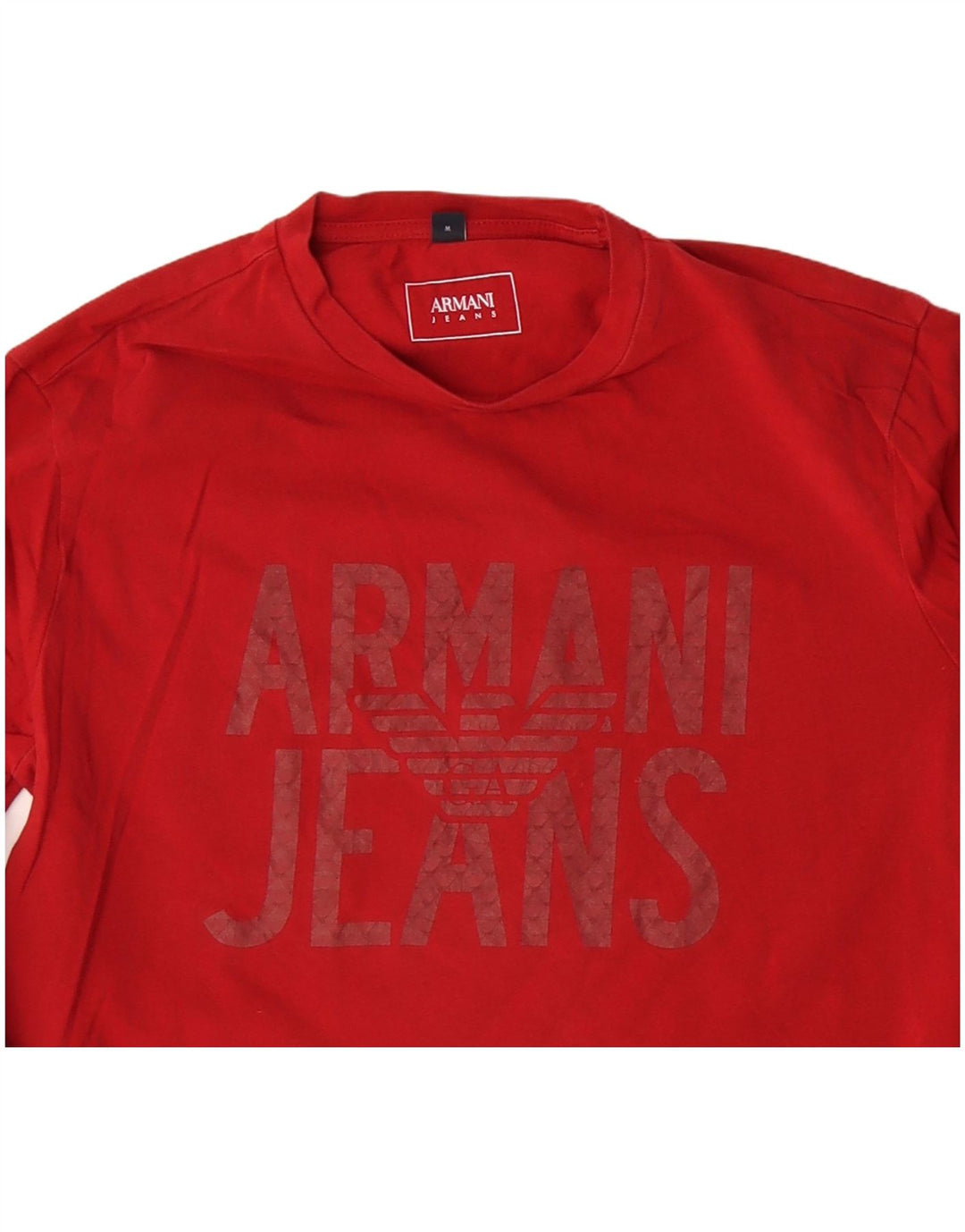 ARMANI JEANS Damski top graficzny z długim rękawem, UK 12, średni czerwony, bawełniany