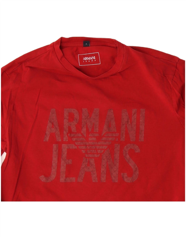 ARMANI JEANS Damski top graficzny z długim rękawem, UK 12, średni czerwony, bawełniany