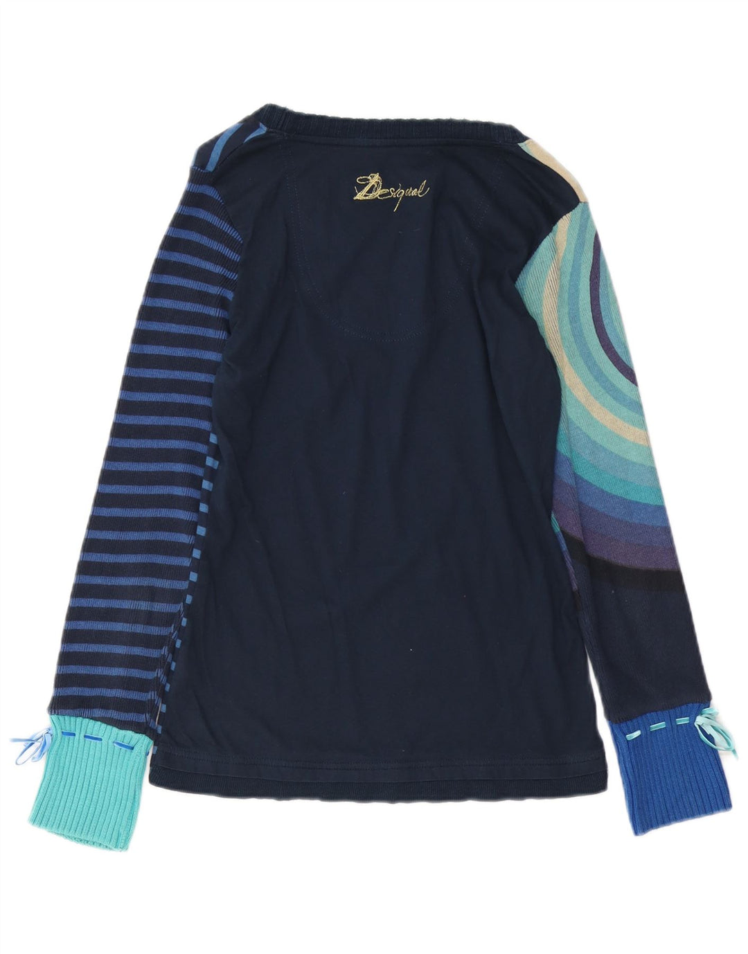 DESIGUAL Damski graficzny top z długim rękawem, UK 12, bawełniany w średnie niebieskie paski