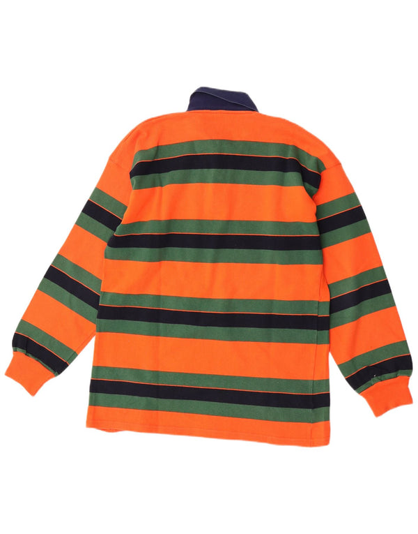 Męska koszulka polo do rugby z długim rękawem w stylu vintage, w małe pomarańczowe paski