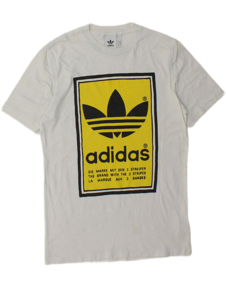 ADIDAS Mens Graphic T-Shirt Top Small White Cotton Vintage Adidas and Second-Hand Adidas from Messina Hembry 