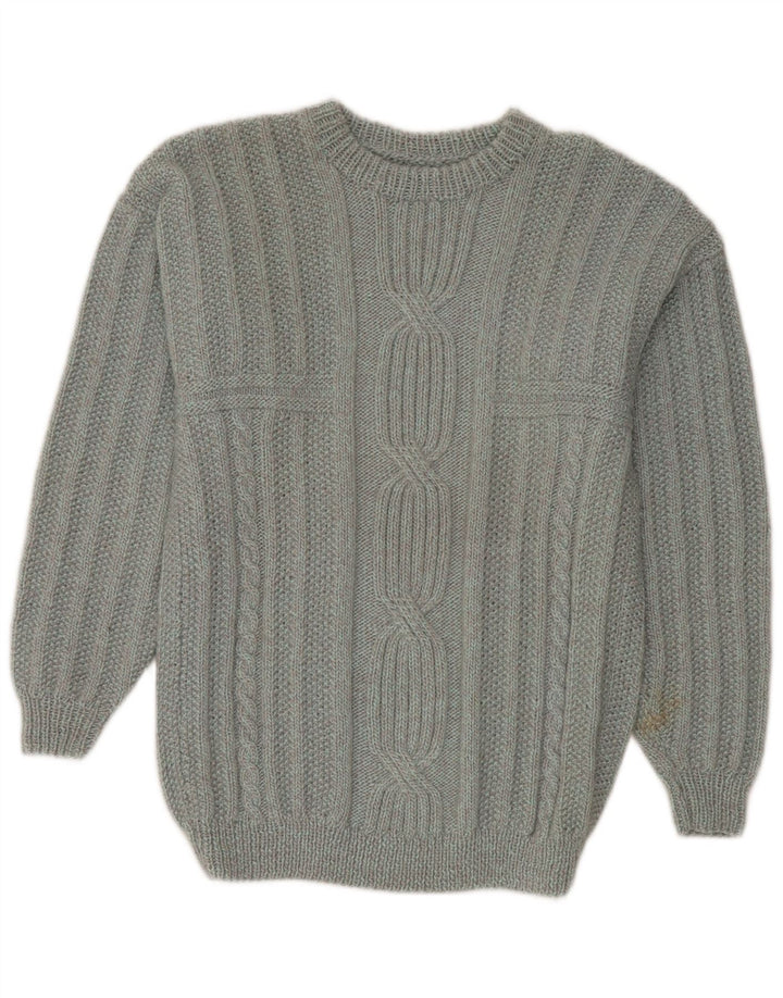 Męski sweter z okrągłym dekoltem w stylu vintage, średnio szary