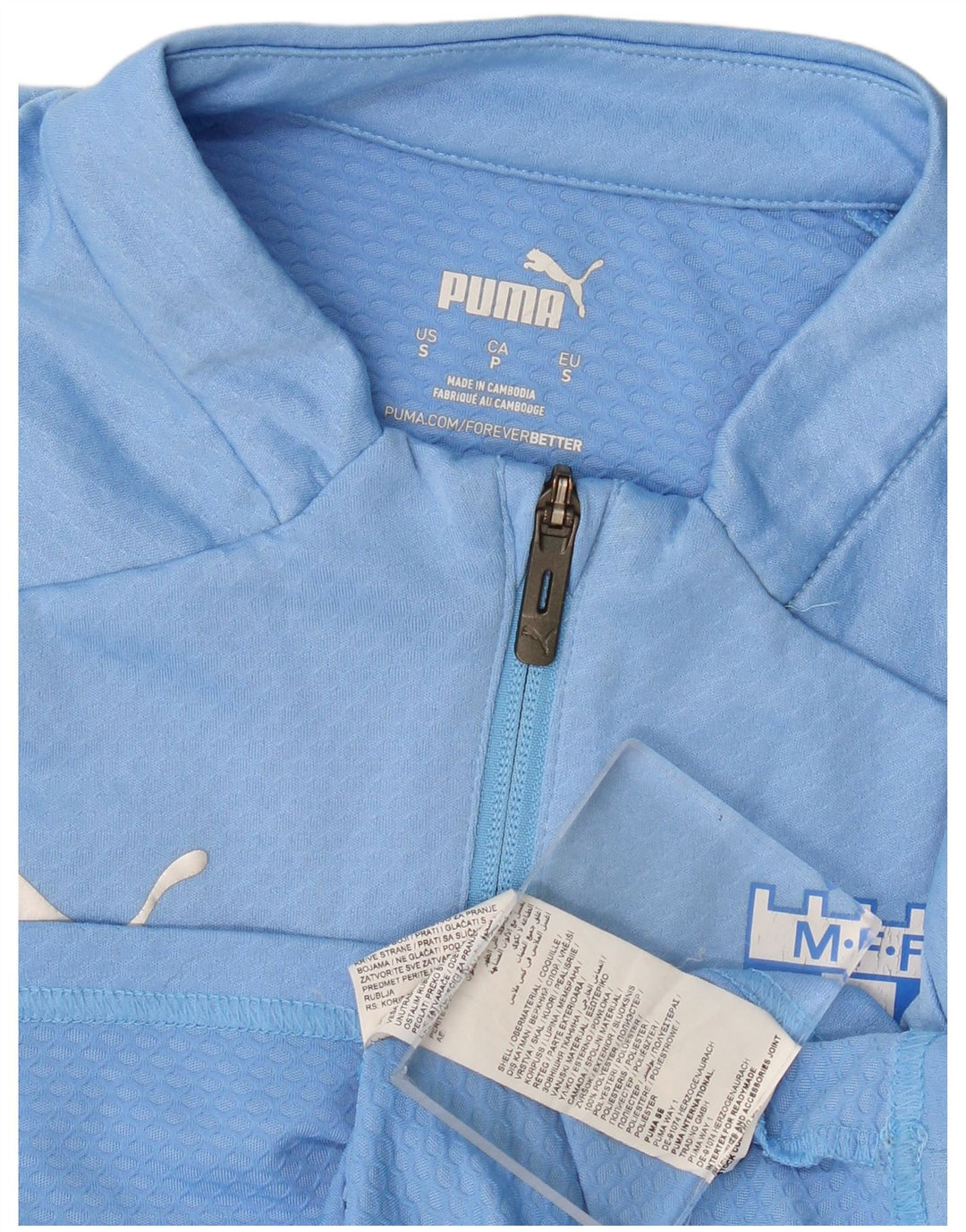 Męski dres Puma z zamkiem błyskawicznym i topem, mały, niebieski poliester z blokami kolorów