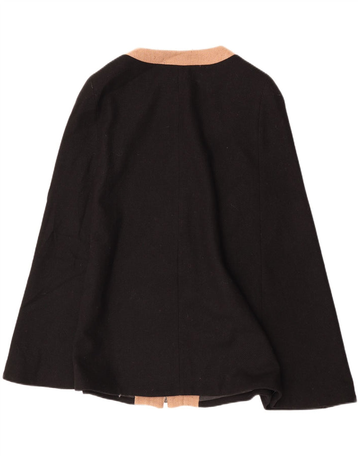 Damski płaszcz poncho Laura Ashley UK 16, duża, czarna wełna w blokach kolorów