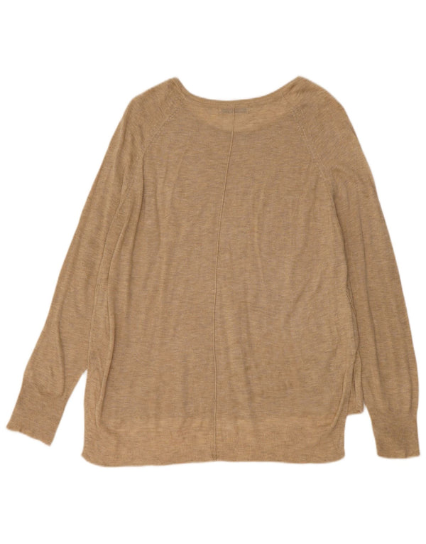 Sweter damski Zara z dekoltem w łódkę UK 14, duży, beżowy, nakrapiany