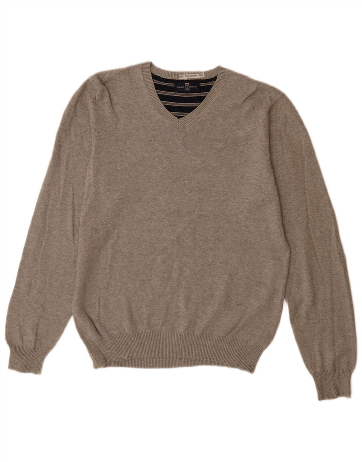 Męski sweter Marks & Spencer Blue Harbor z dekoltem w kształcie litery V, mały, szary, nakrapiany