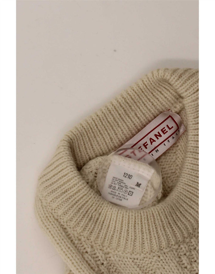 Męski sweter z okrągłym dekoltem Stefanel, średnia beżowa wełna
