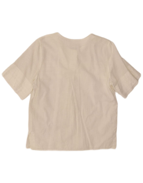 Damska bluzka koszulowa z krótkim rękawem VINTAGE UK 14 Średnia biała bawełna