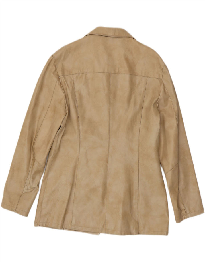 VINTAGE Womens Leather Jacket IT 50 XL Beige Leather