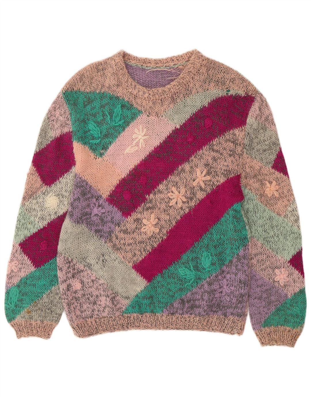 Sweter damski VINTAGE z dekoltem w łódkę UK 18 XL, wielobarwny w kwiaty