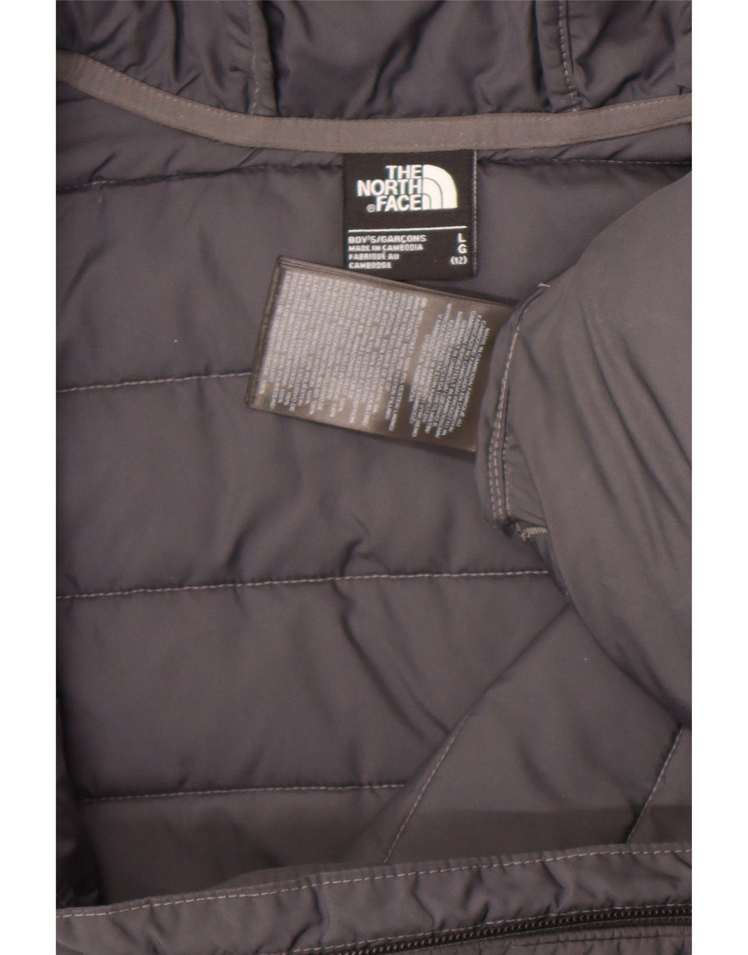 Wyściełana kurtka chłopięca z kapturem The North Face na 11-12 lat, duża, szara, z poliestru