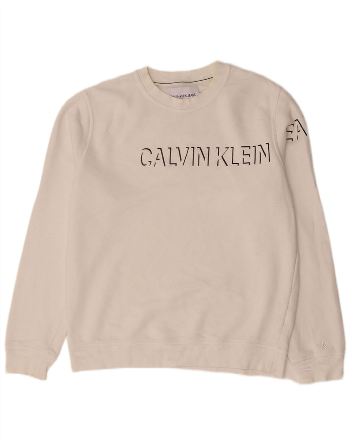Męska bluza z grafiką Calvin Klein Jeans, duża, biała, bawełniana