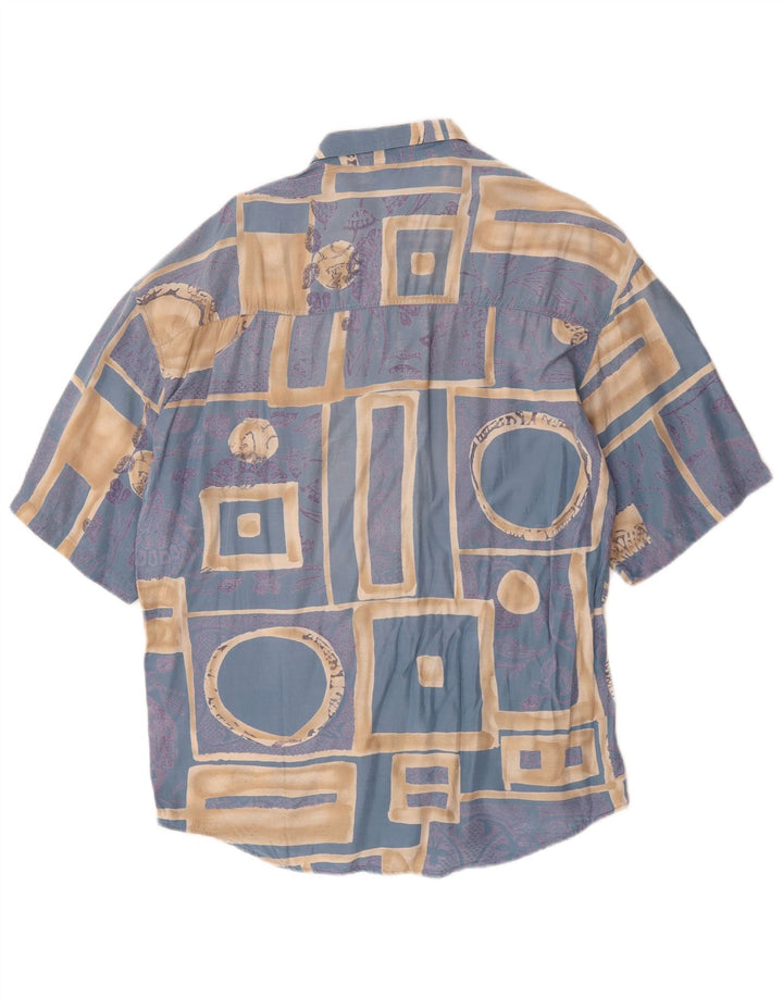 Koszula męska z krótkim rękawem w stylu vintage, średnia niebieska, geometryczna wiskoza