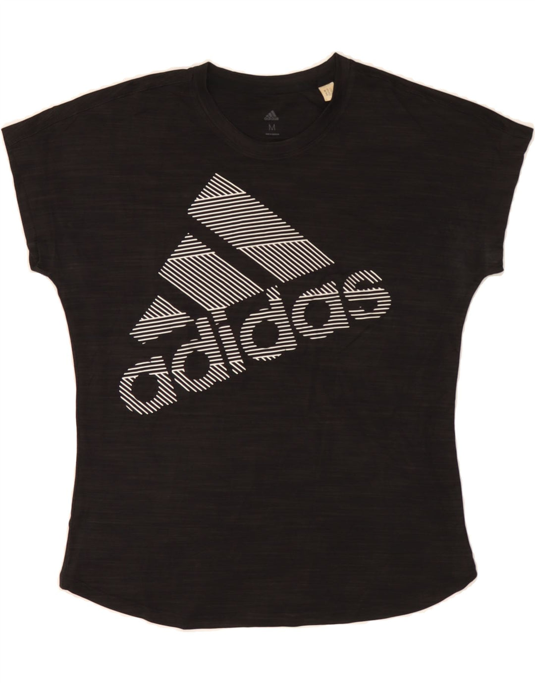 ADIDAS Womens Graphic T-Shirt Top UK 14 Medium Black Pinstripe Polyester Vintage Adidas and Second-Hand Adidas from Messina Hembry 