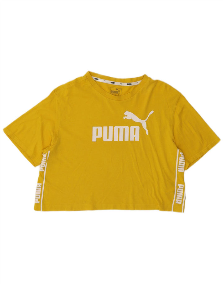 Damska koszulka PUMA Crop Oversize z grafiką Top UK 10 Small, żółta bawełna