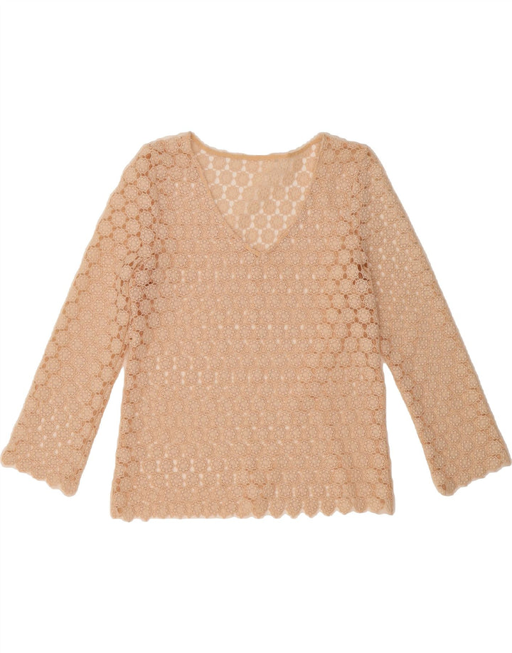 VINTAGE Womens Crochet See Through Top UK 12 Medium Beige Vintage Vintage and Second-Hand Vintage from Messina Hembry 