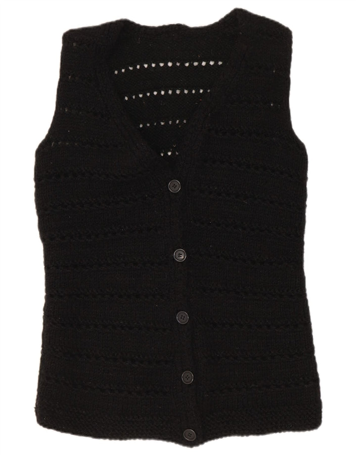 Sweter damski bez rękawów w stylu vintage, UK 12, średni czarny