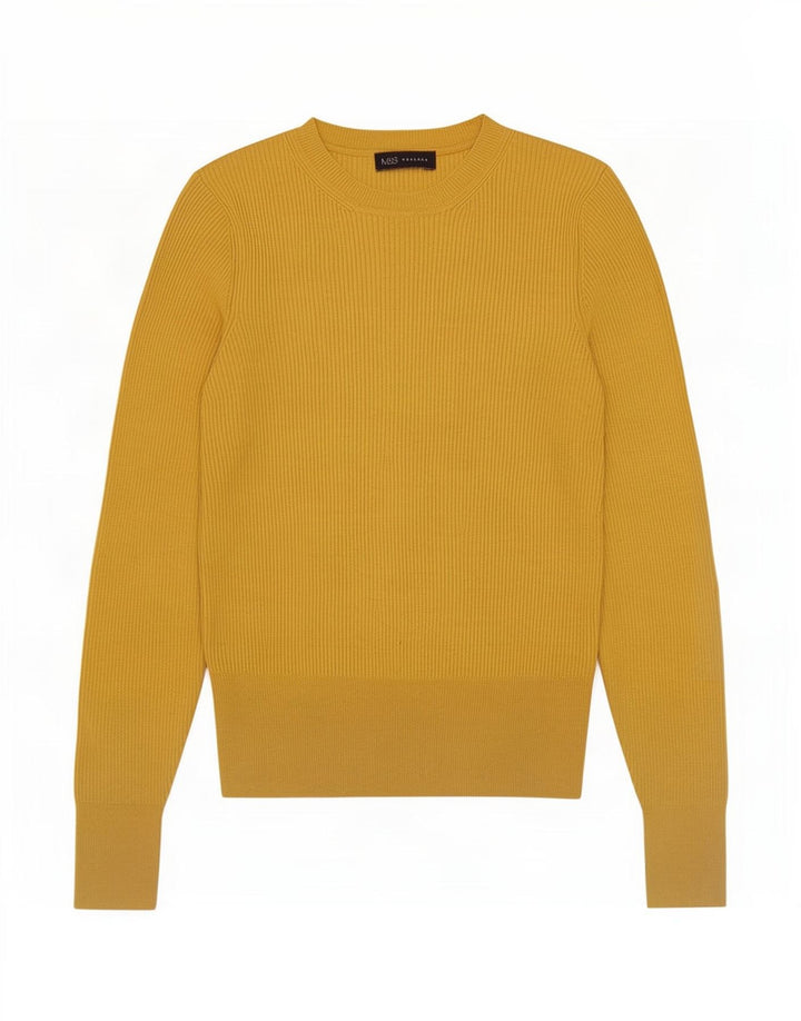 Damski sweter Marks & Spencer z okrągłym dekoltem, UK 12, średni żółty wiskoza