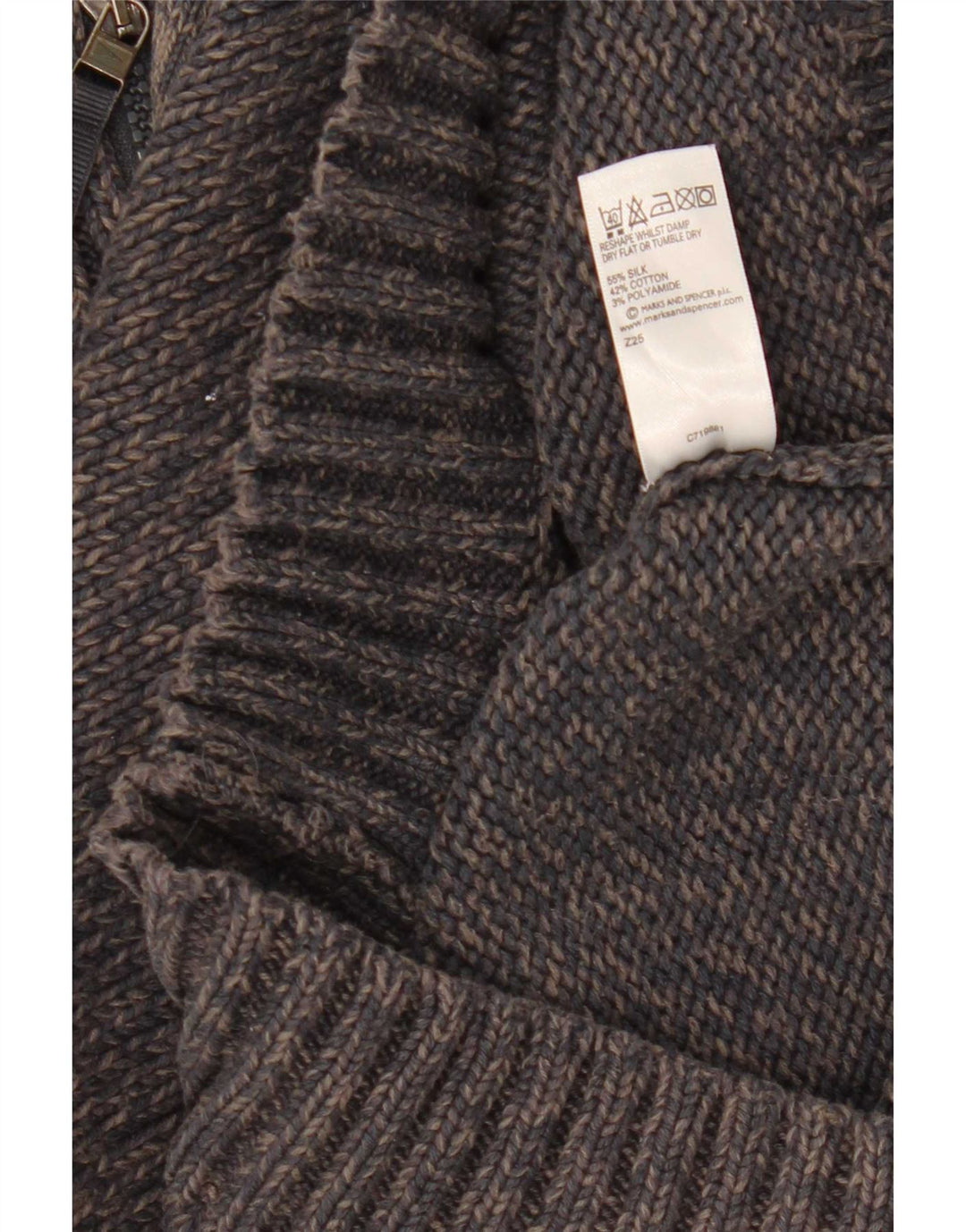 Marks & Spencer Męski sweter z zamkiem błyskawicznym, mały, granatowy, jedwabny w plamki