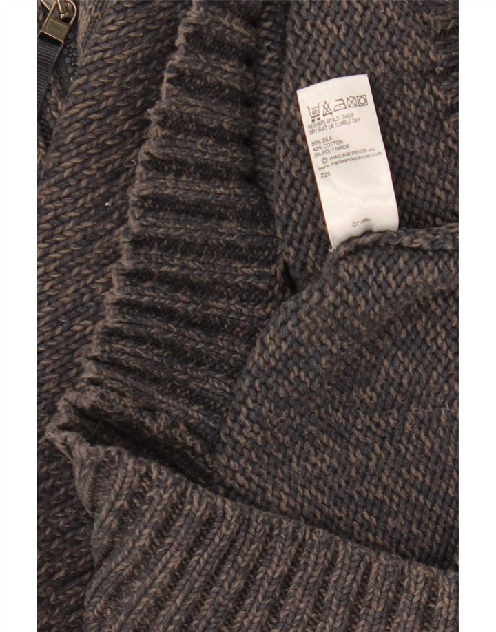 Marks & Spencer Męski sweter z zamkiem błyskawicznym, mały, granatowy, jedwabny w plamki