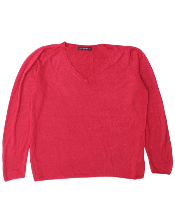 Marks & Spencer Damski sweter z dekoltem w kształcie litery V, UK 20 2XL, czerwony akryl