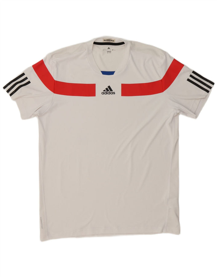 Męska koszulka Adidas Climacool z grafiką, duża, biała, z blokami kolorów, poliestrowa