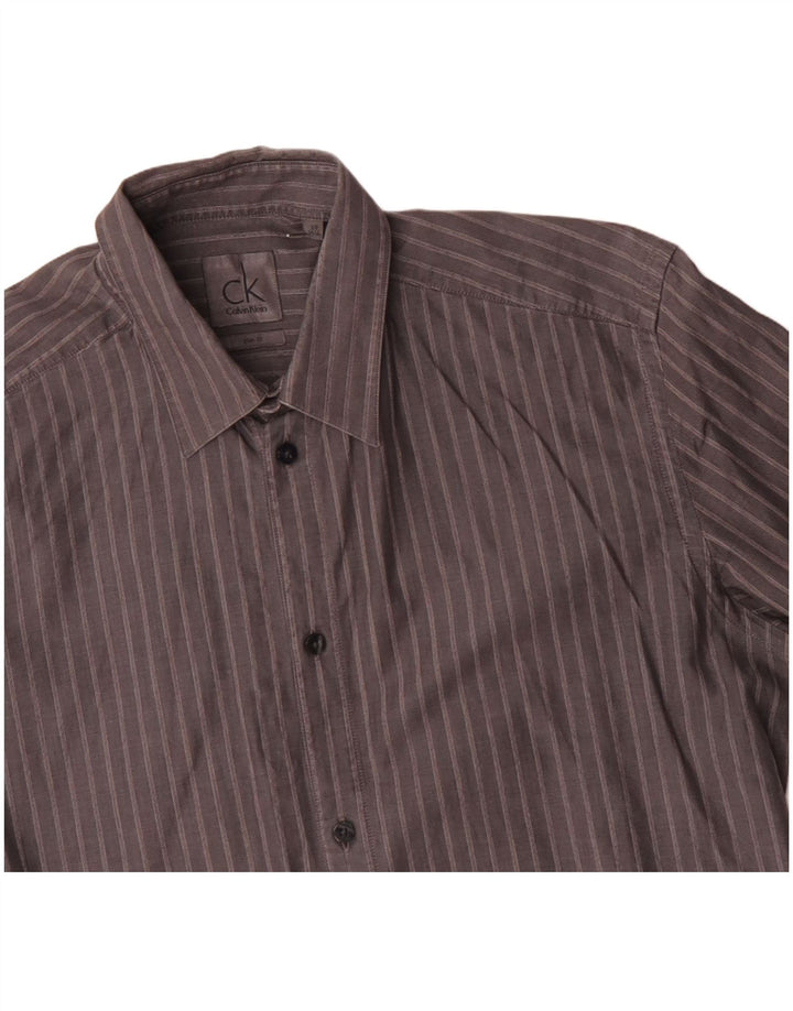 Koszula męska CALVIN KLEIN o dopasowanym kroju, rozmiar 39 15 1/2, bawełniana w średnie szare paski