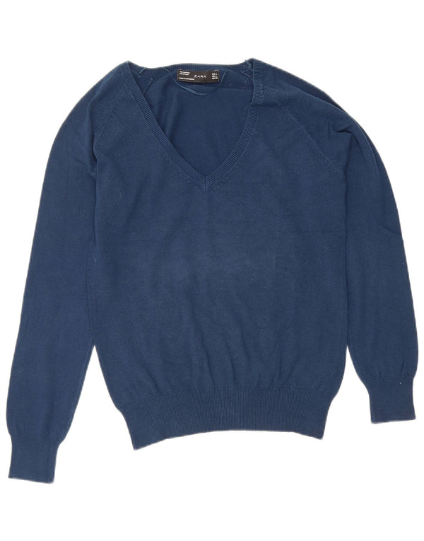 Sweter damski Zara z dekoltem w kształcie litery V, UK 14, duży, granatowy
