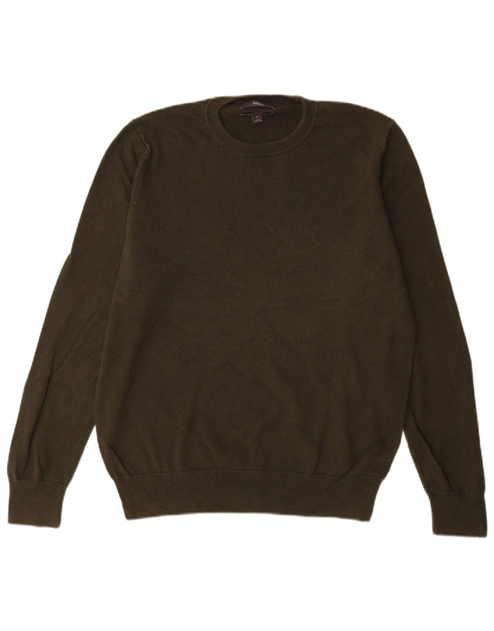 Marks & Spencer Męski sweter z okrągłym dekoltem, średni, bawełniany khaki