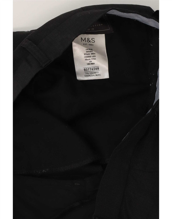 Męskie spodnie garniturowe Marks & Spencer o regularnym kroju W36 L31 Szara wełna