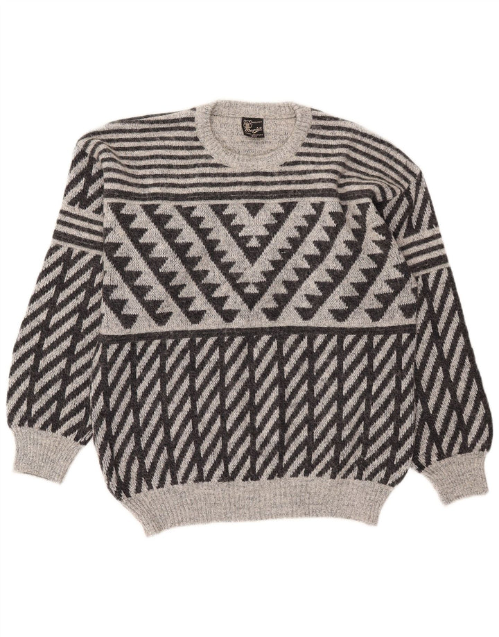 Męski sweter z okrągłym dekoltem Mapier, mały, szary, geometryczny