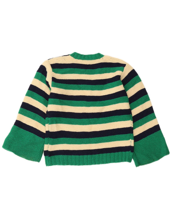 Vintage damski sweter z okrągłym dekoltem UK 10 w małe zielone paski