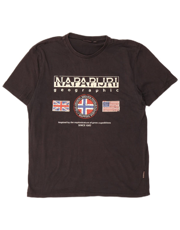 Męski T-shirt z grafiką geograficzną NAPAPIJRI, duży, czarny, bawełniany