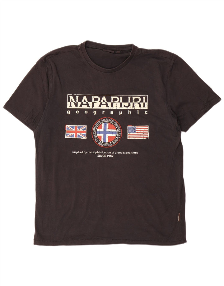 Męski T-shirt z grafiką geograficzną NAPAPIJRI, duży, czarny, bawełniany