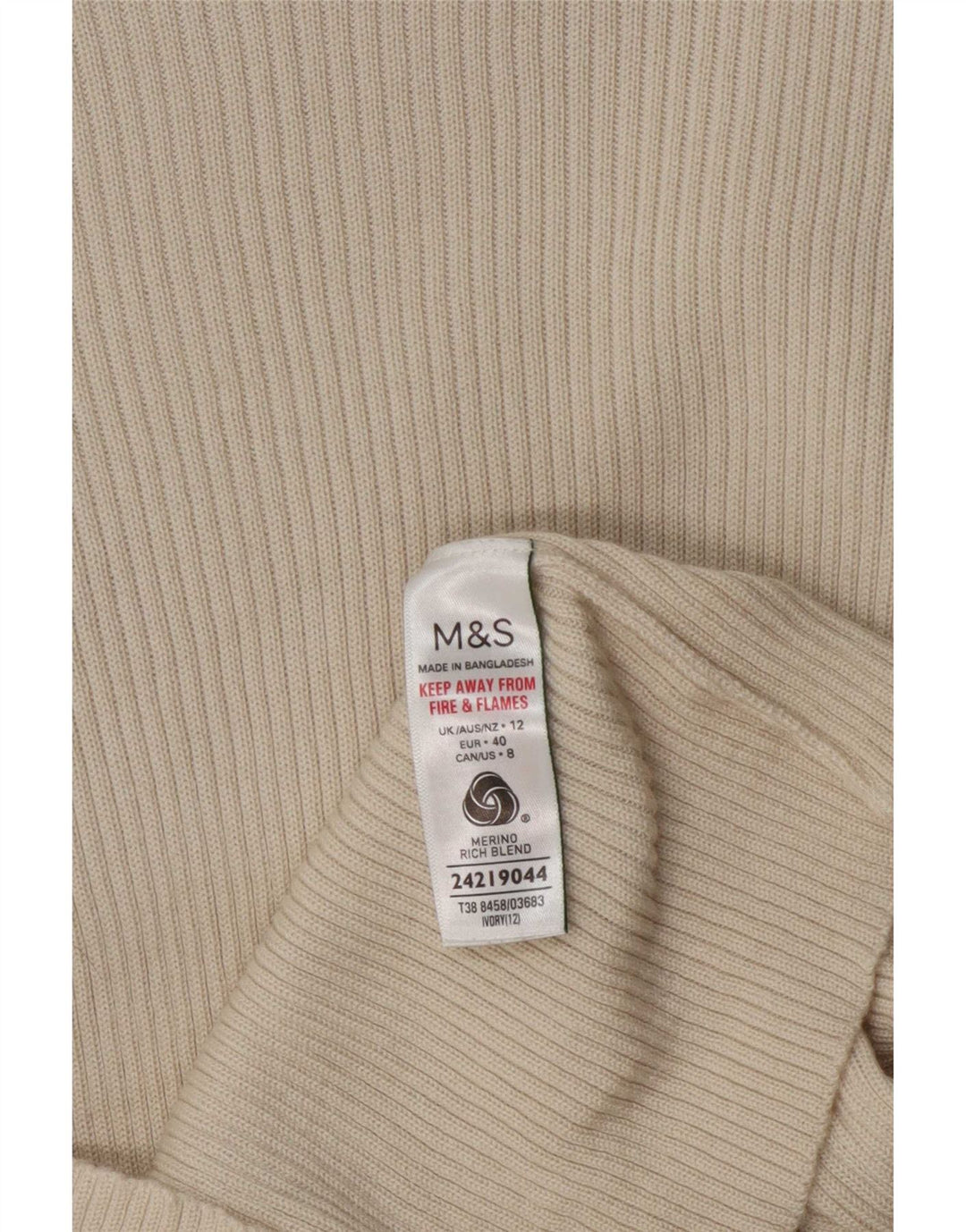 Marks & Spencer Damski sweter z golfem UK 12 Średni beż wełniany