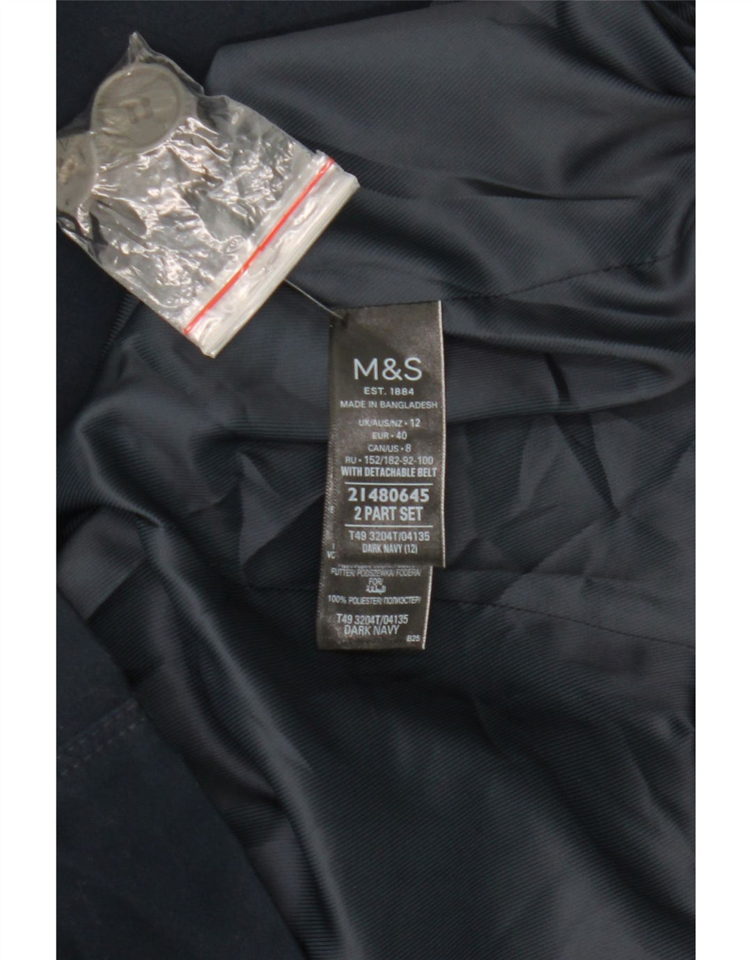 Marks & Spencer Damski trencz UK 12, średni granatowy, bawełniany
