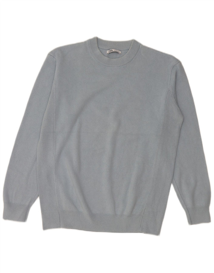 Męski sweter z okrągłym dekoltem Zara, mały, niebieski