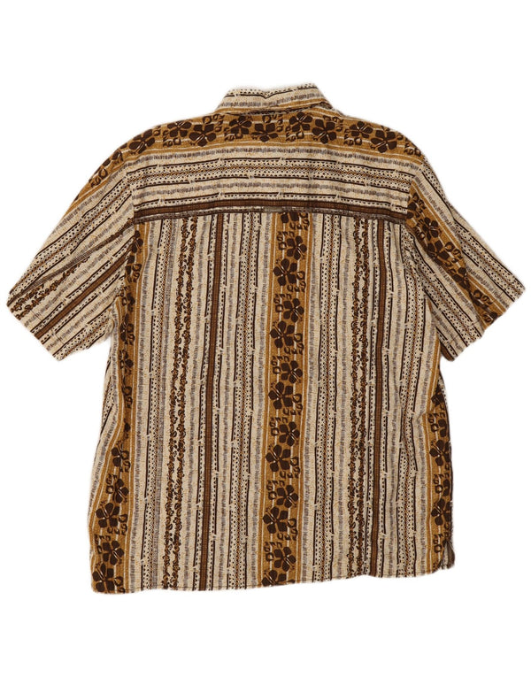 Columbia Mens Short Sleeve Shirt Large Beige Striped Cotton