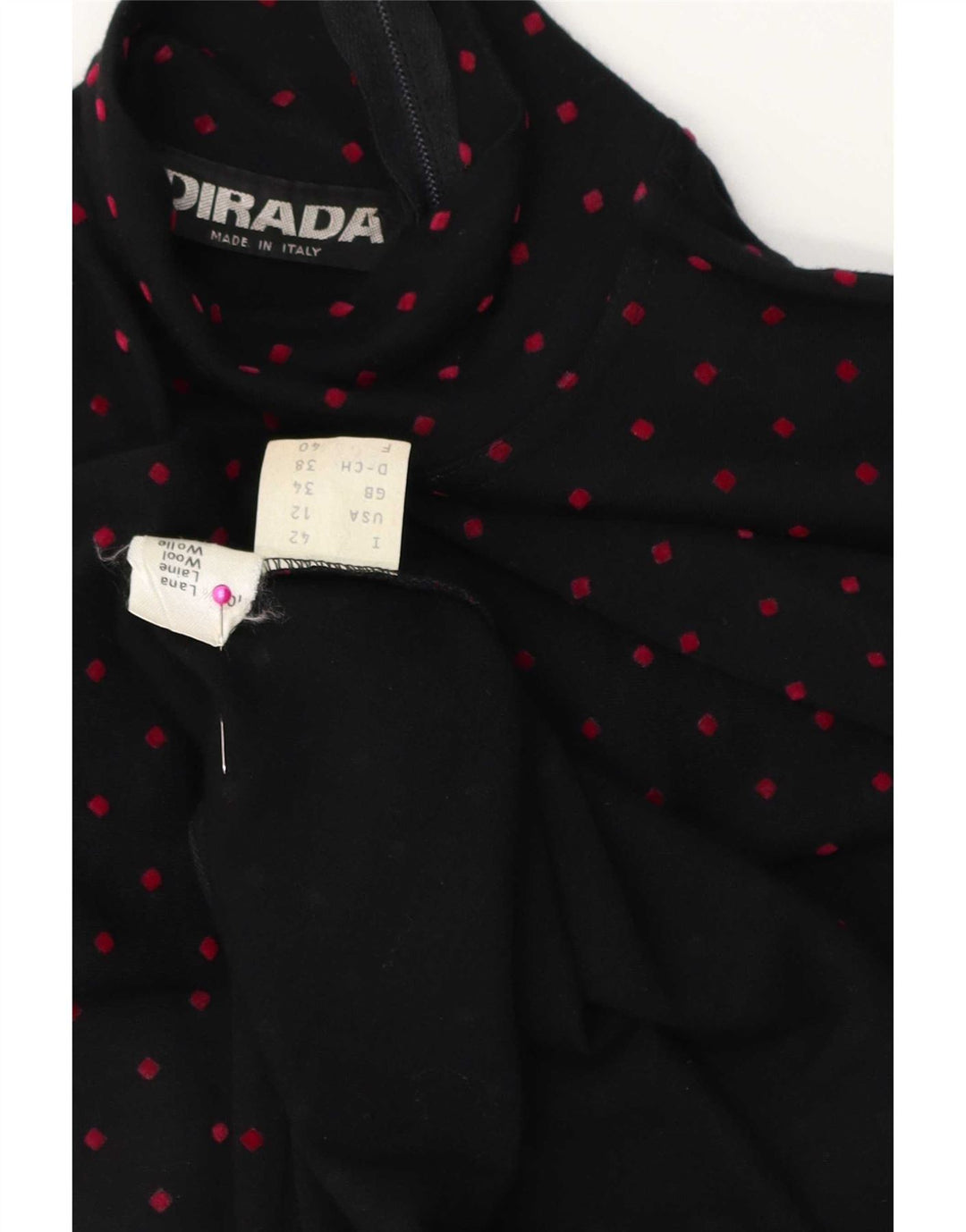 Vintage damska sukienka maxi z długim rękawem EU 38, średnia czarna wełna w kropki