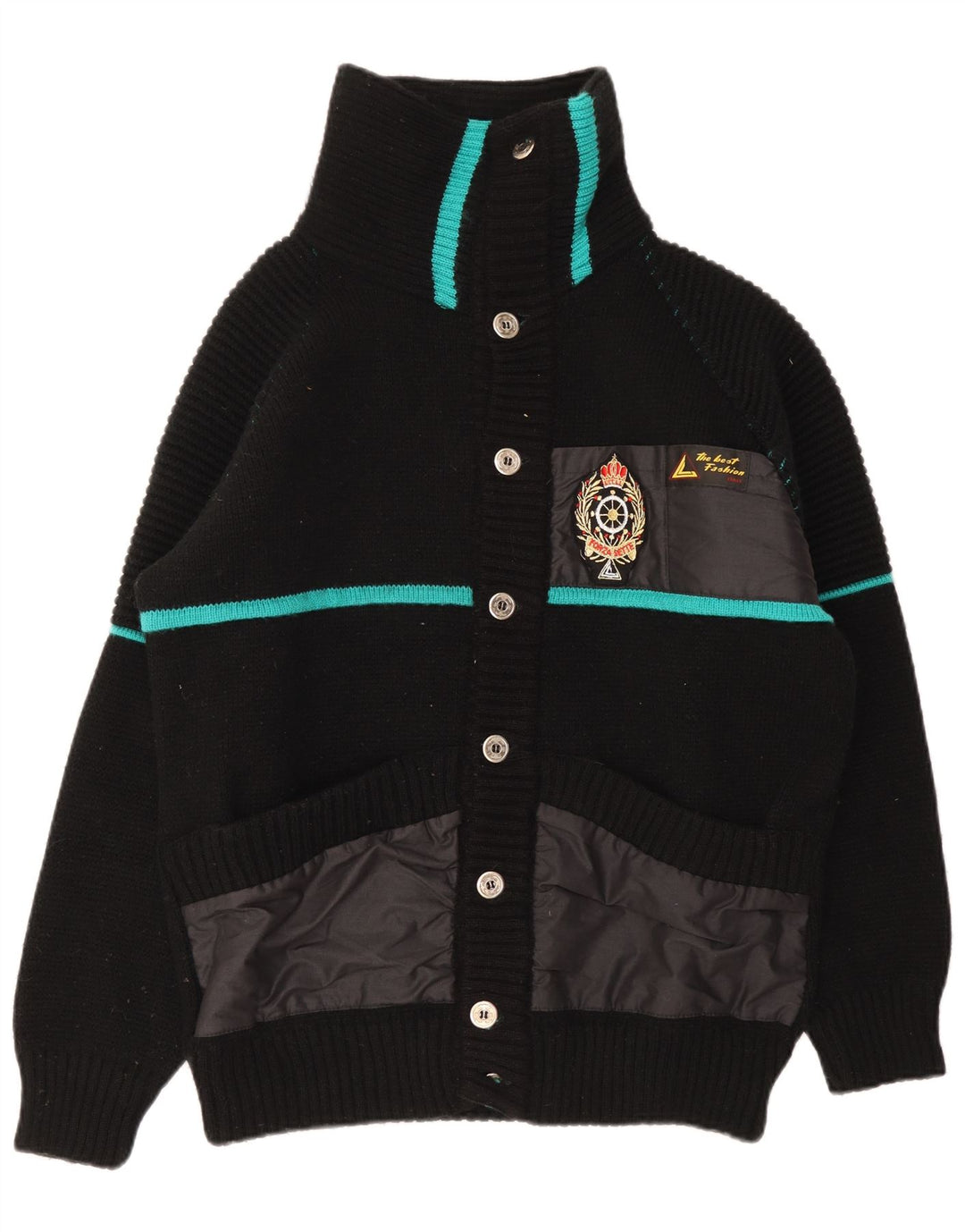 Vintage męski sweter rozpinany, duże czarne paski